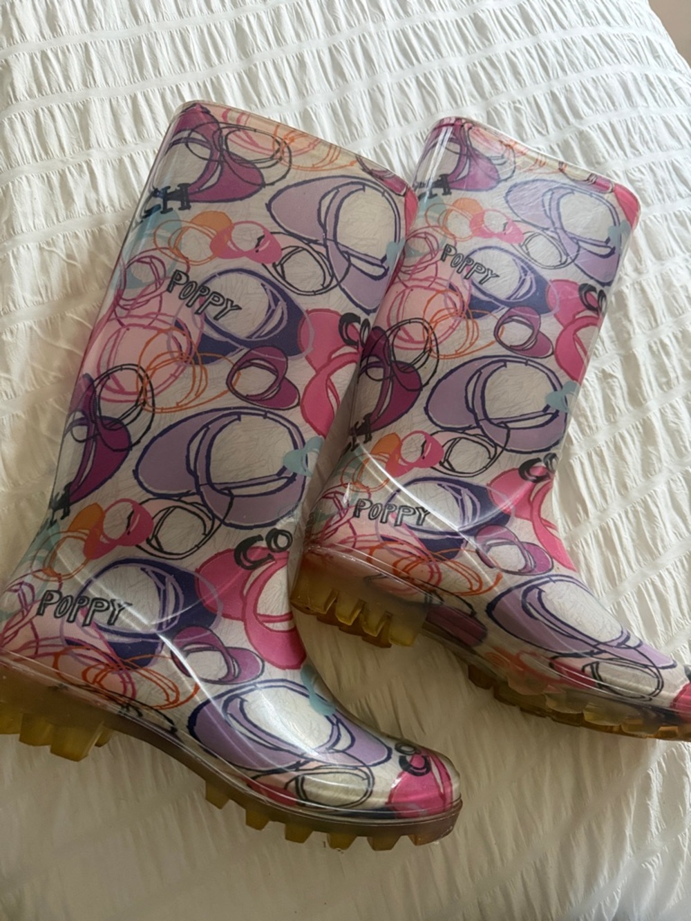 Patterned Women's Rain Boots - Pink & Purple